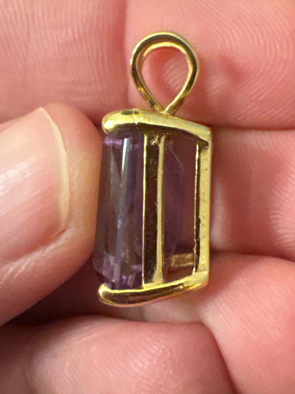 Gold Tone Emerald Cut Light Amethyst Pendant Lavender Purple Quartz Necklace - Picture 7 of 13